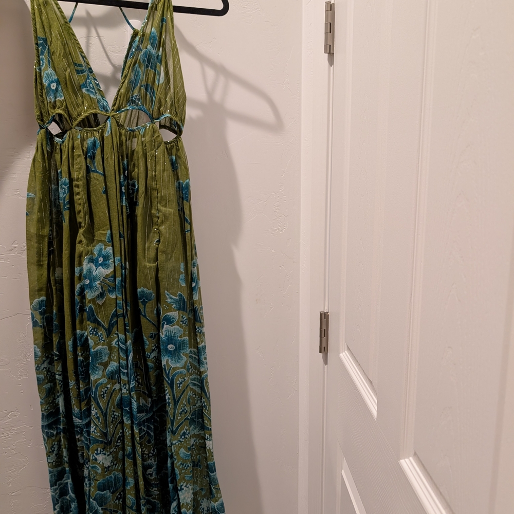 Green and Blue Floral Maxi Dress
